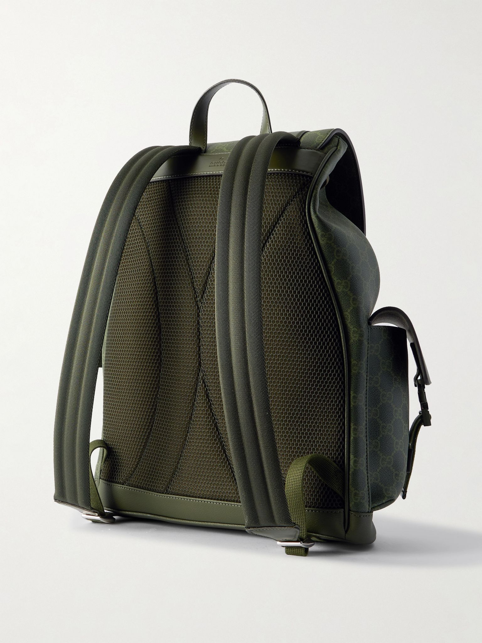 Leather-Trimmed Monogrammed Supreme Coated-Canvas Backpack Gray - 3