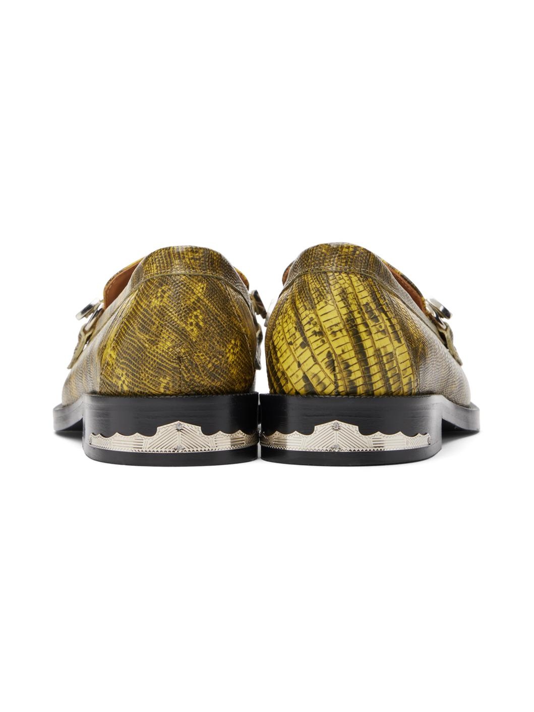 Yellow Snake-Embossed Loafers - 2
