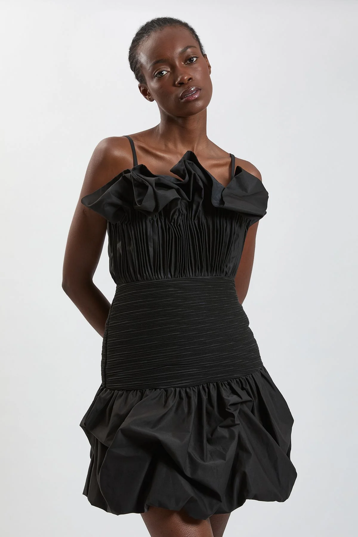 Taffeta Ruffle Detail Mini Dress - 1