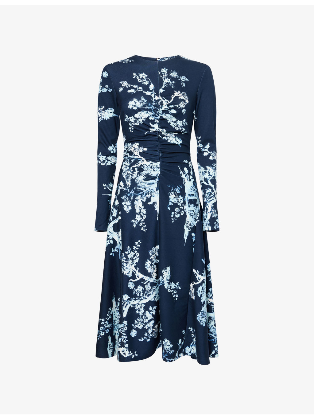 Draped Floral Stretch-Woven Midi Dress - 1