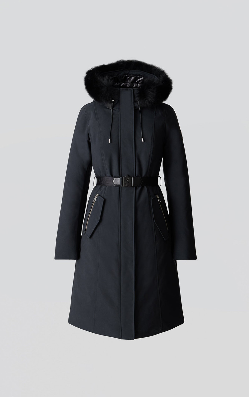 KAILYN Flared down coat with blue fox fur hood 1