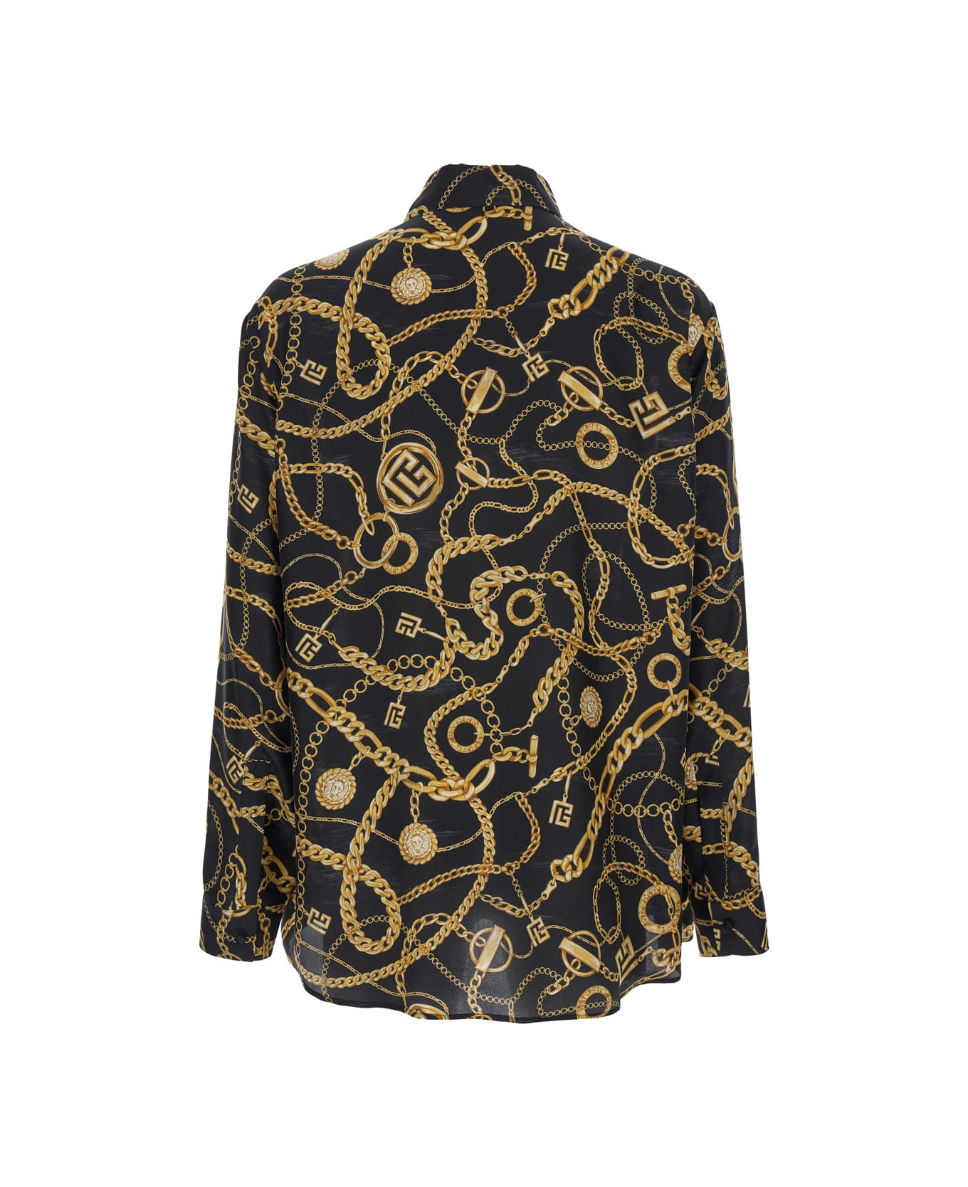 Black Shirt With Pointed Collar And Chain Print With Logo In Silk Man - 2