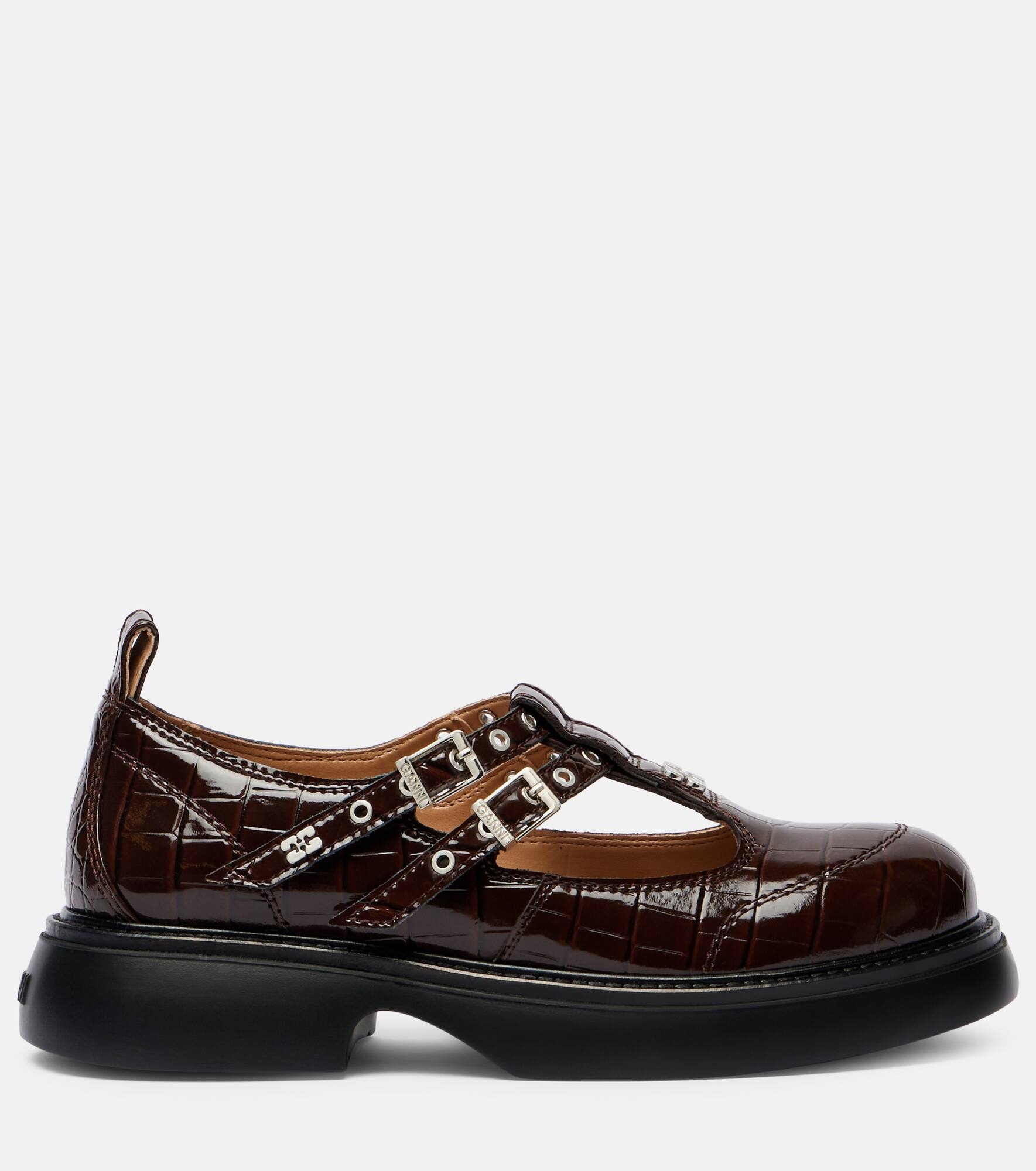 Croc-effect faux leather Mary Jane flats - 4