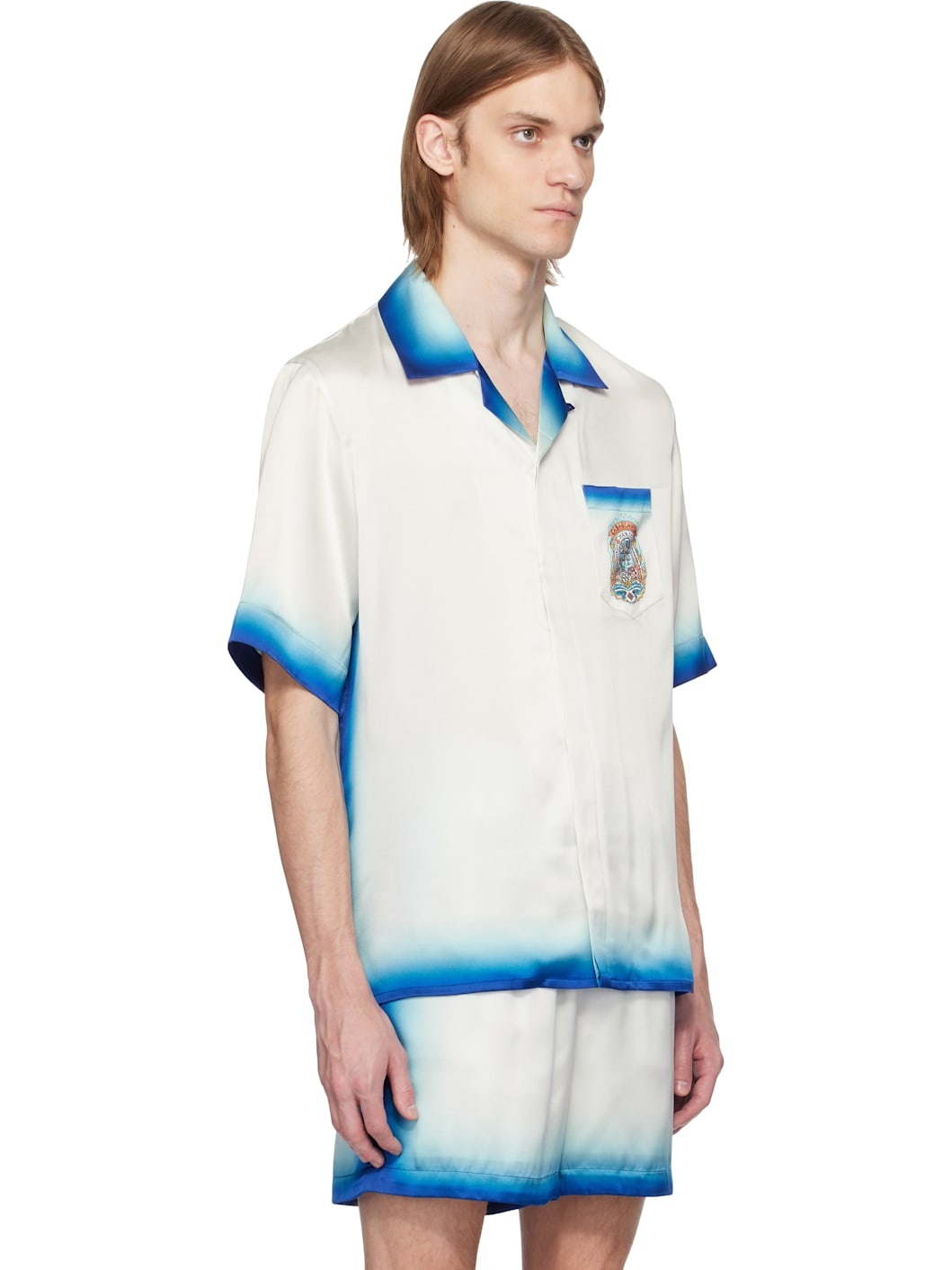 White & Blue 'Casa Way' Skate Silk Shirt - 2