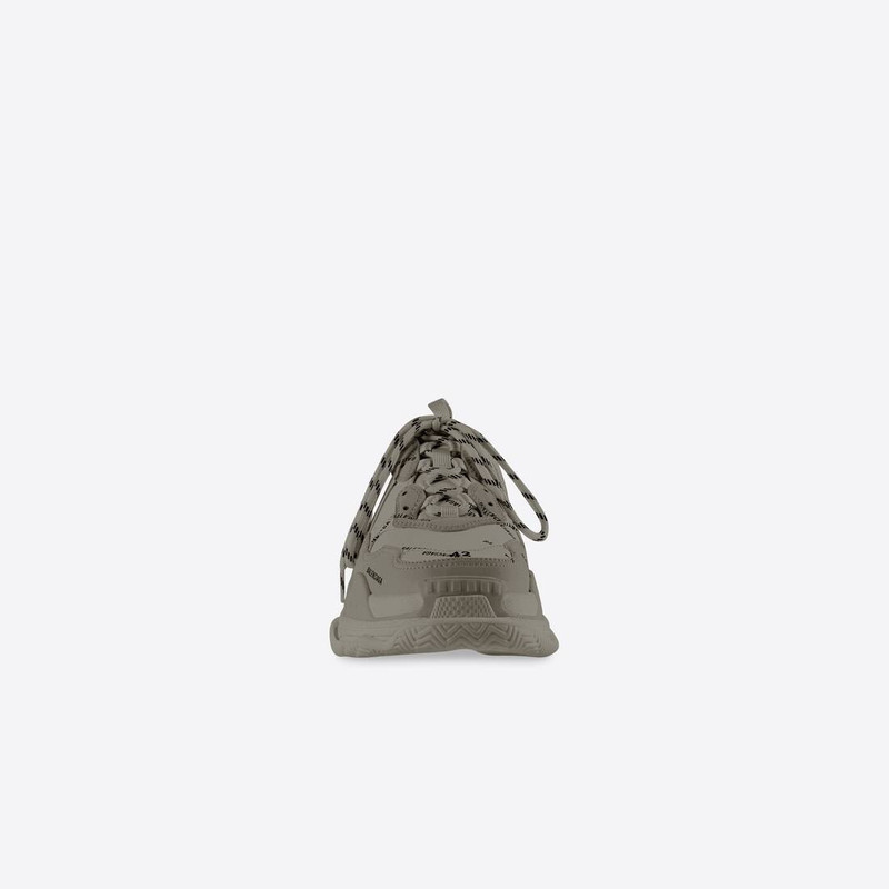 BALENCIAGA Men's Triple S Sneaker Allover Logo in Beige outlook