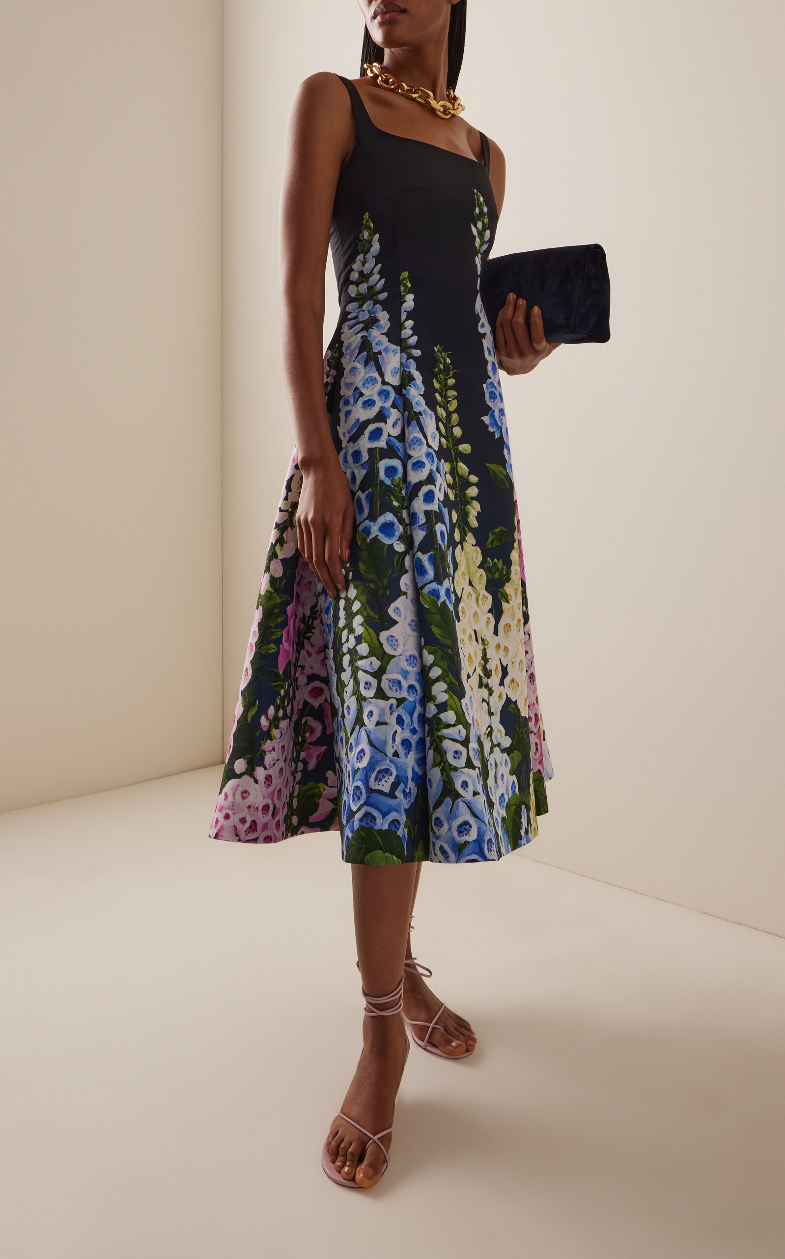 Foxglove-Printed Faille Cocktail Dress navy - 3