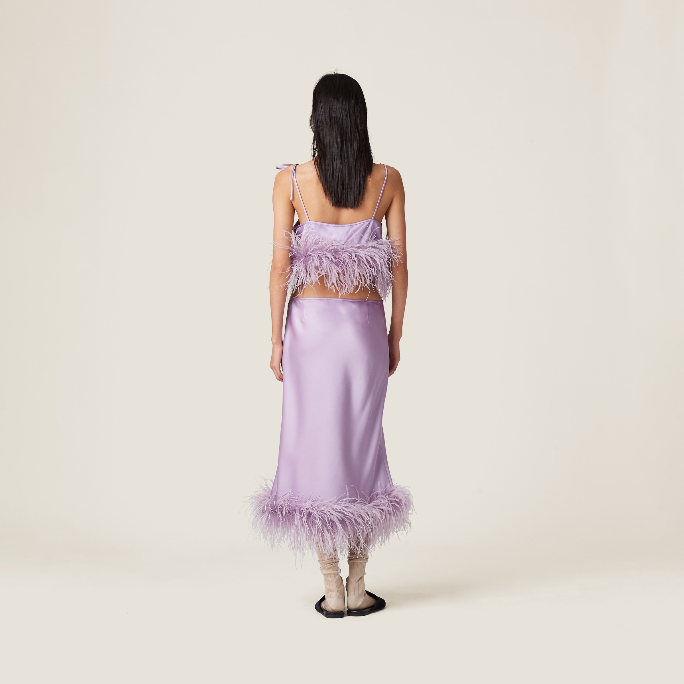 Feather-trimmed satin top - 3