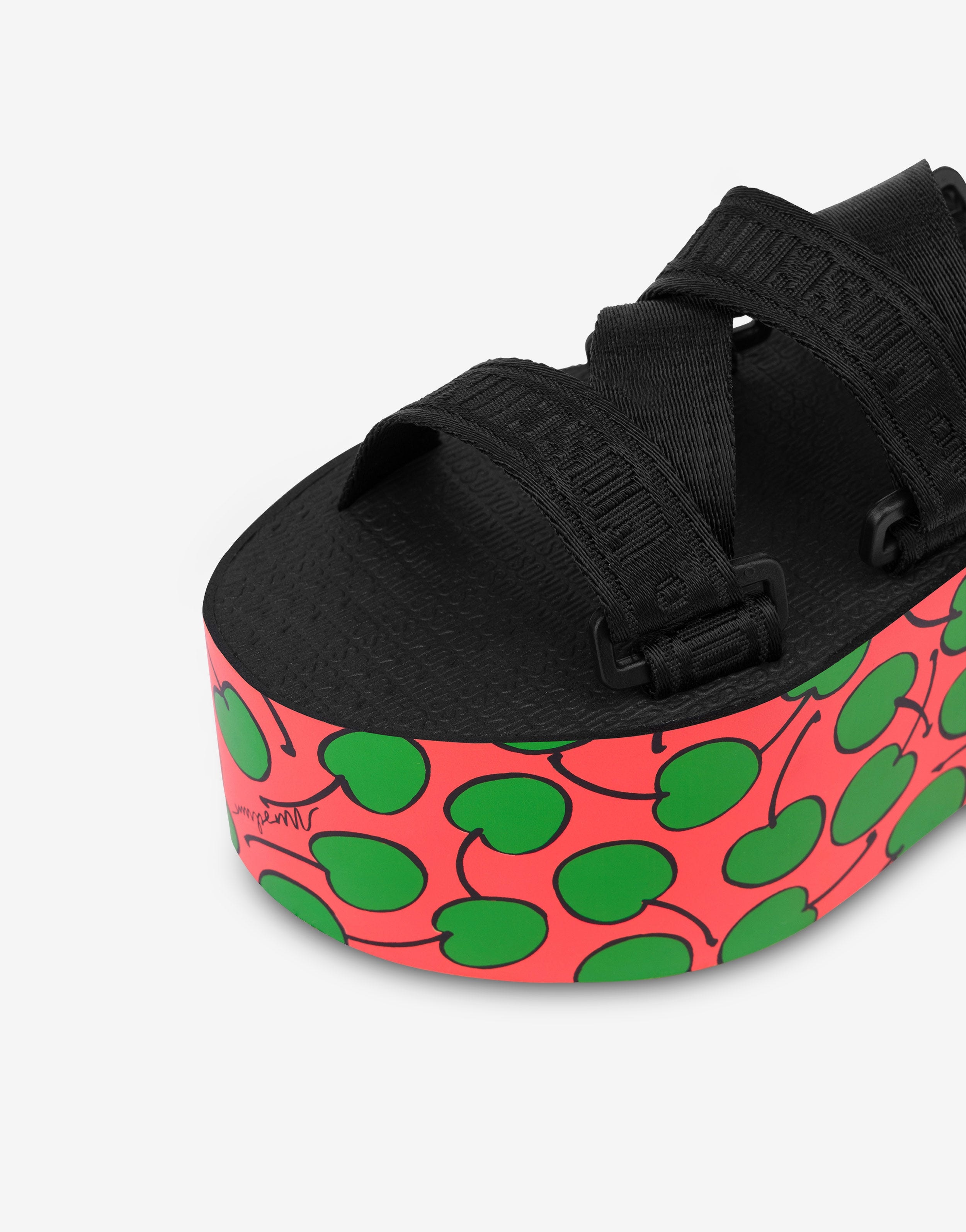 ALL-OVER CHERRY SOLE WEDGE SANDALS - 4
