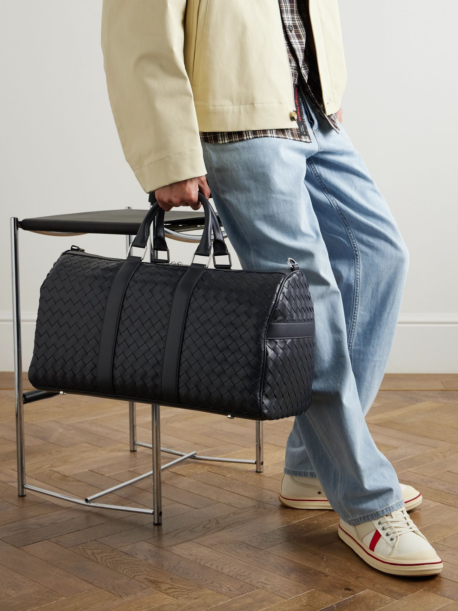 Intrecciato Leather Weekend Bag Charcoal - 2