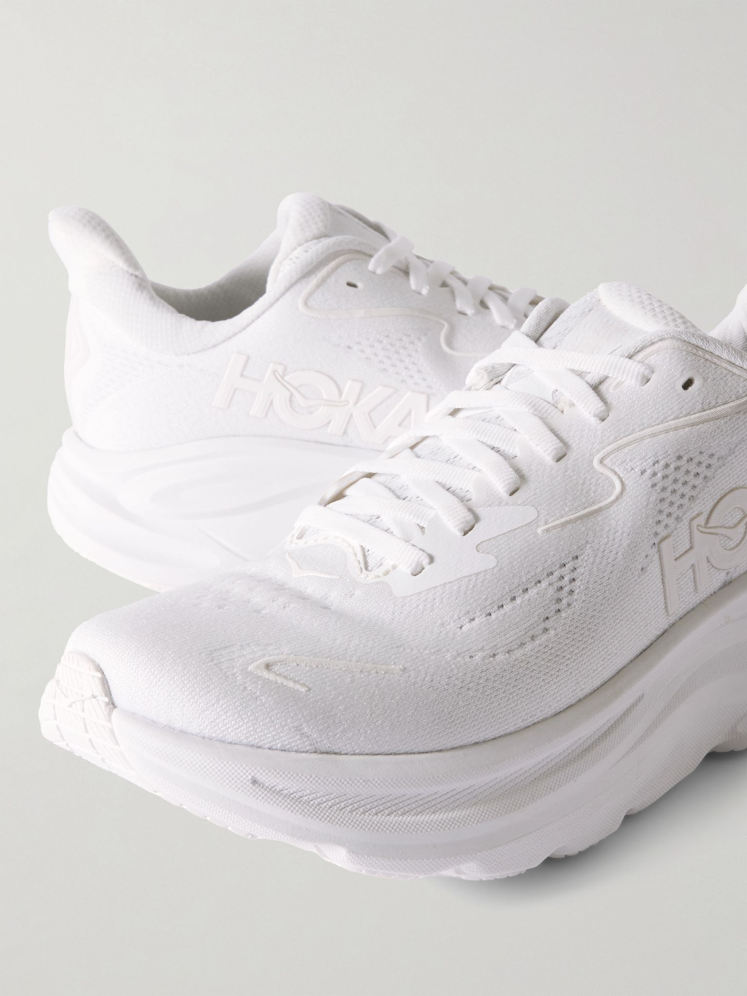 Clifton 10 rubber-trimmed jacquard-mesh sneakers White - 4