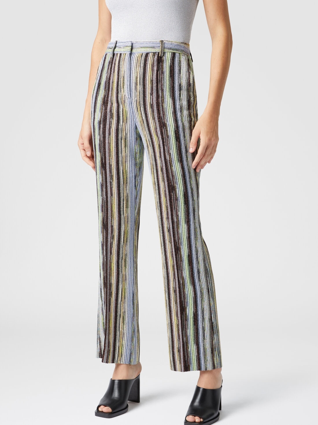Classic trousers in striped lamé slub viscose with cropped hem - 4