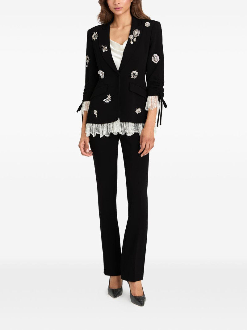 Cinq à Sept crystal brooch lace trim blazer outlook