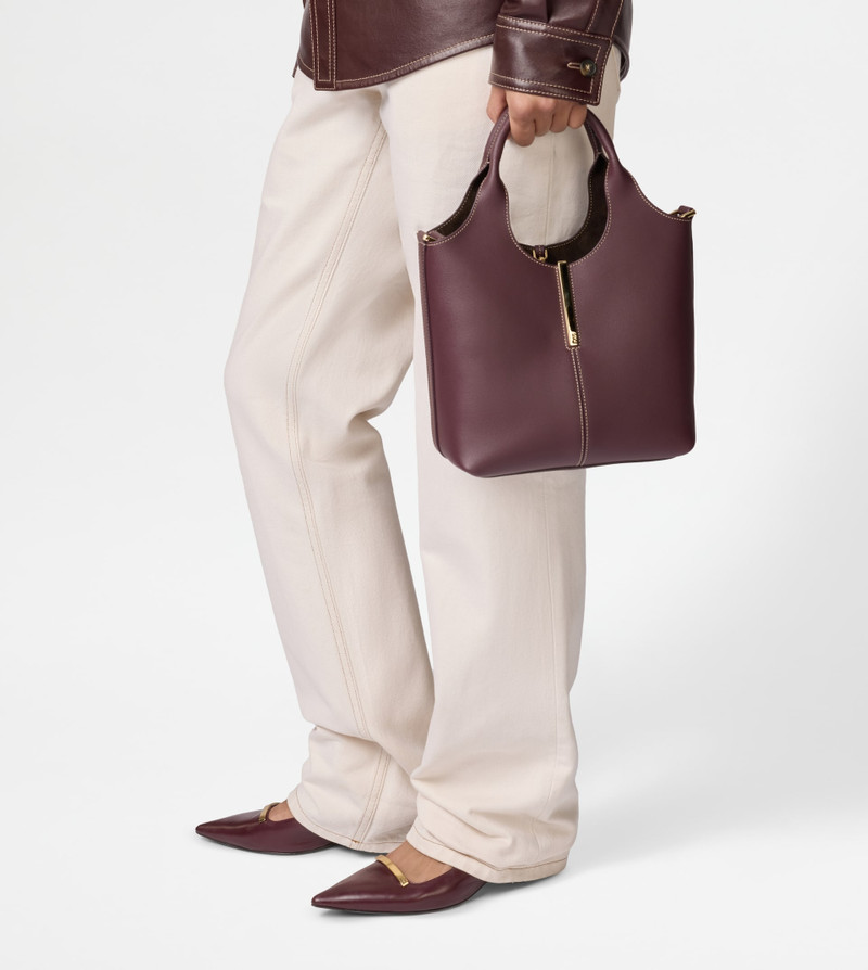 TOTE SHOPPING BAG IN LEATHER MINI - BURGUNDY 8