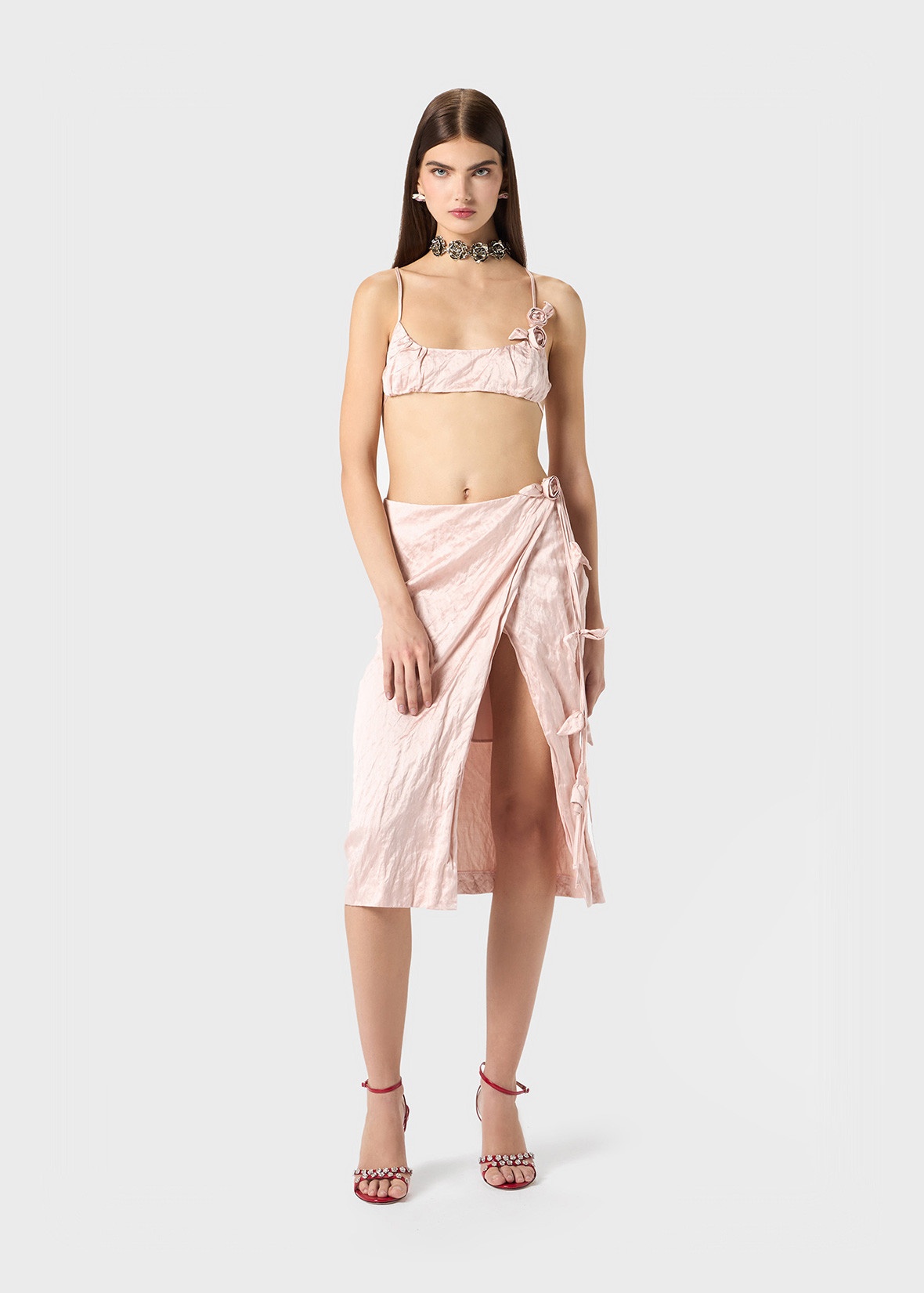CRINKLED SATIN TOP WITH SMALL 3D ROSES - 2
