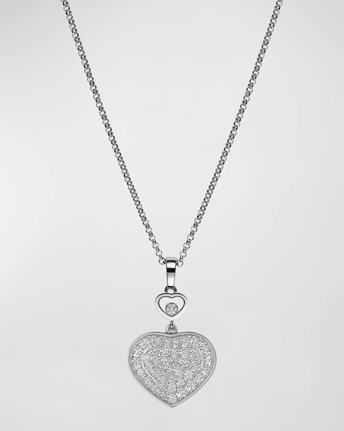 Happy Hearts 18K White Gold Diamond Bezel & Pave Pendant Necklace - 1