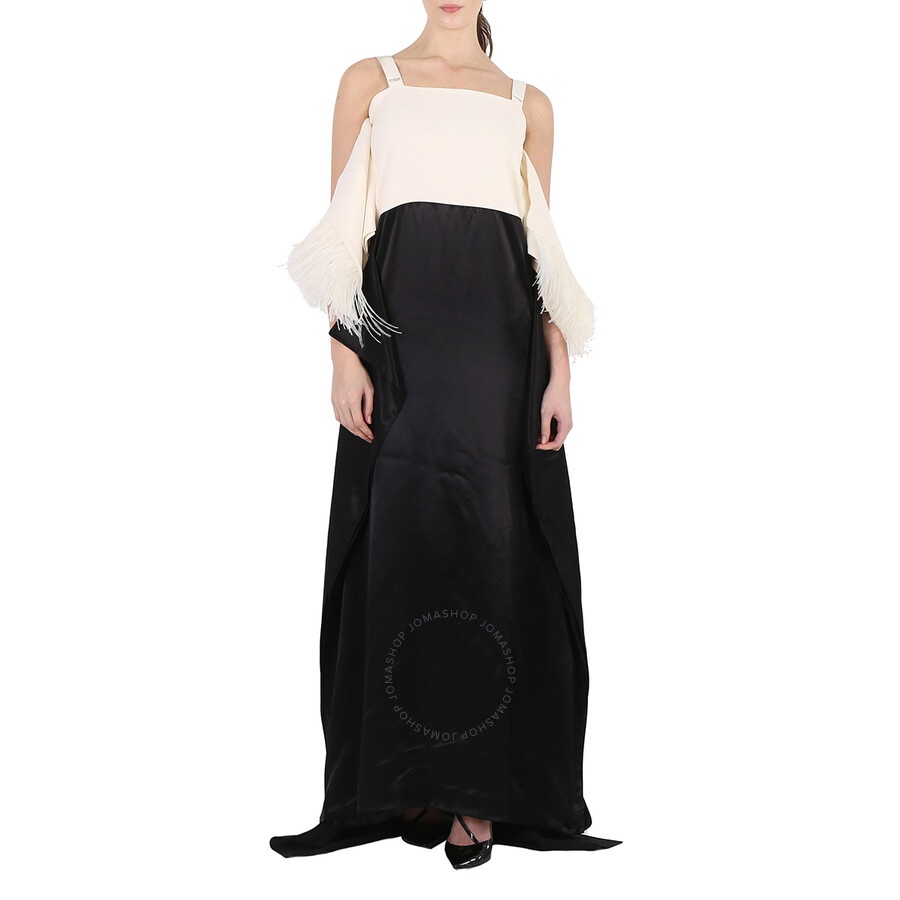 Burberry Crepe And Silk Satin Gown With Feather Trim - 3