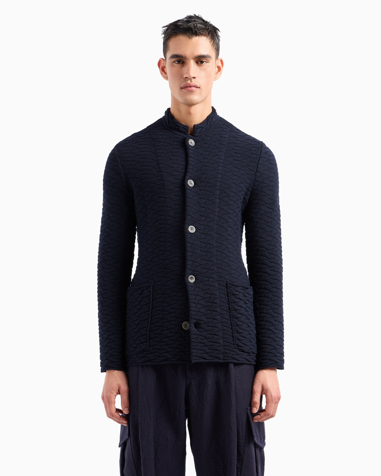 Single-breasted, knit virgin-wool jacket - 2