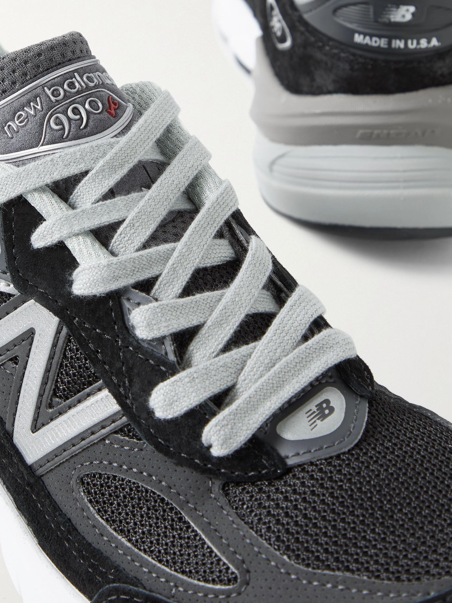 Made in USA 990v6 leather-trimmed mesh and suede sneakers Black - 5