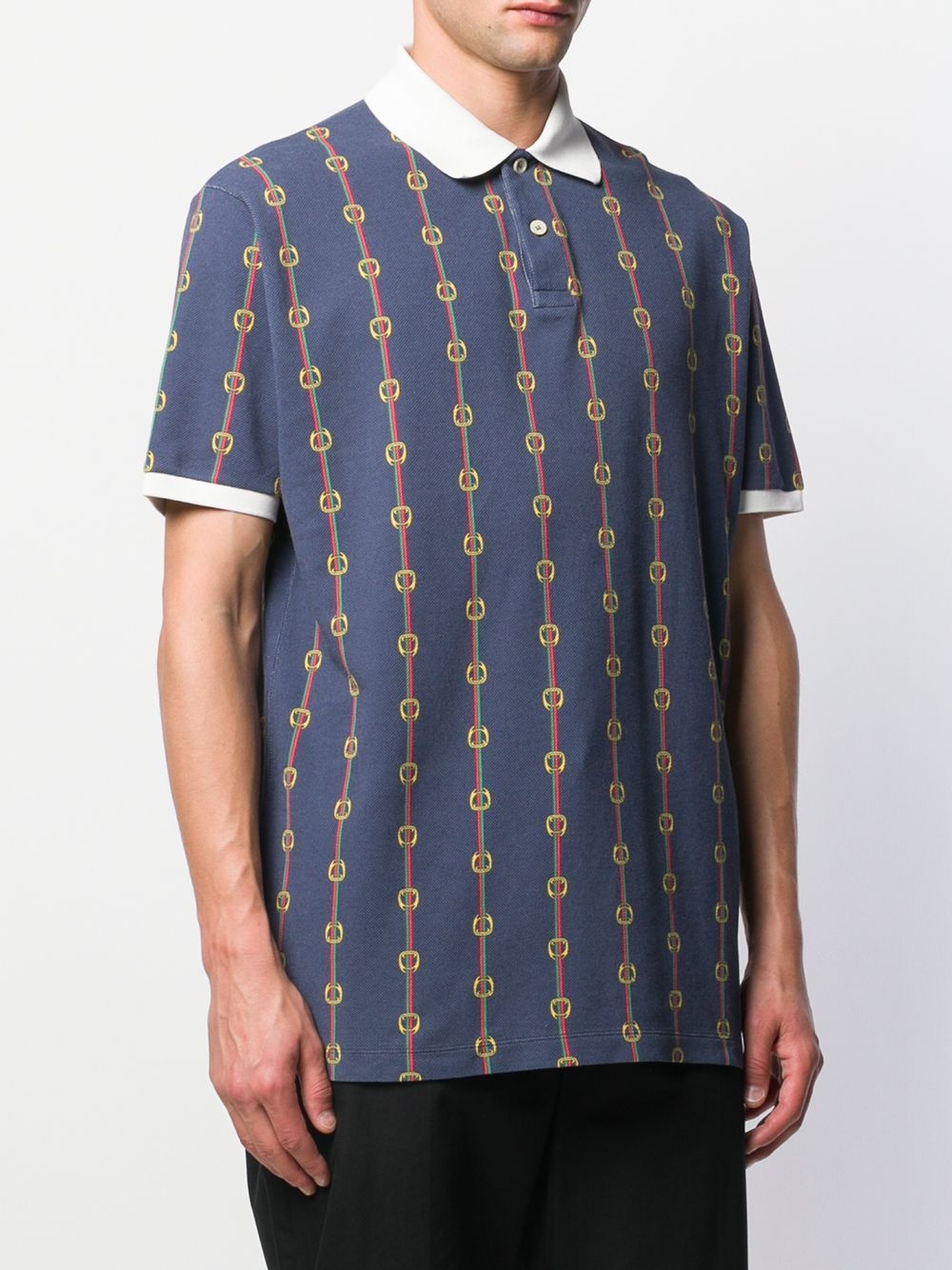 horsebit chain print oversized polo shirt - 3