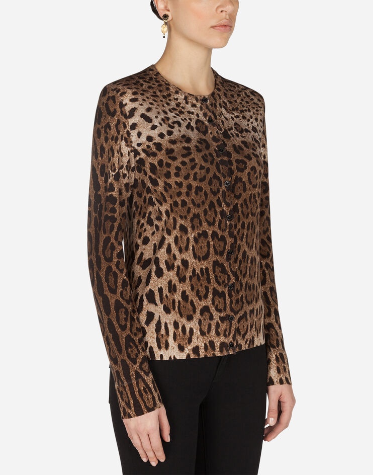 Woolen cardigan with leopard print - 4