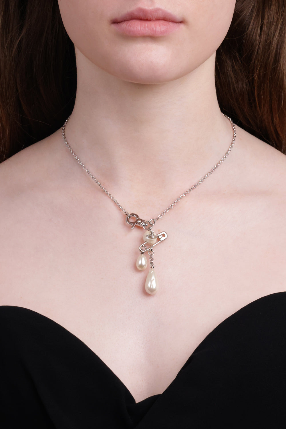 CLAUDE SAFETY PEARL SMALL NECKLACE | SILVER/WHITE - 3