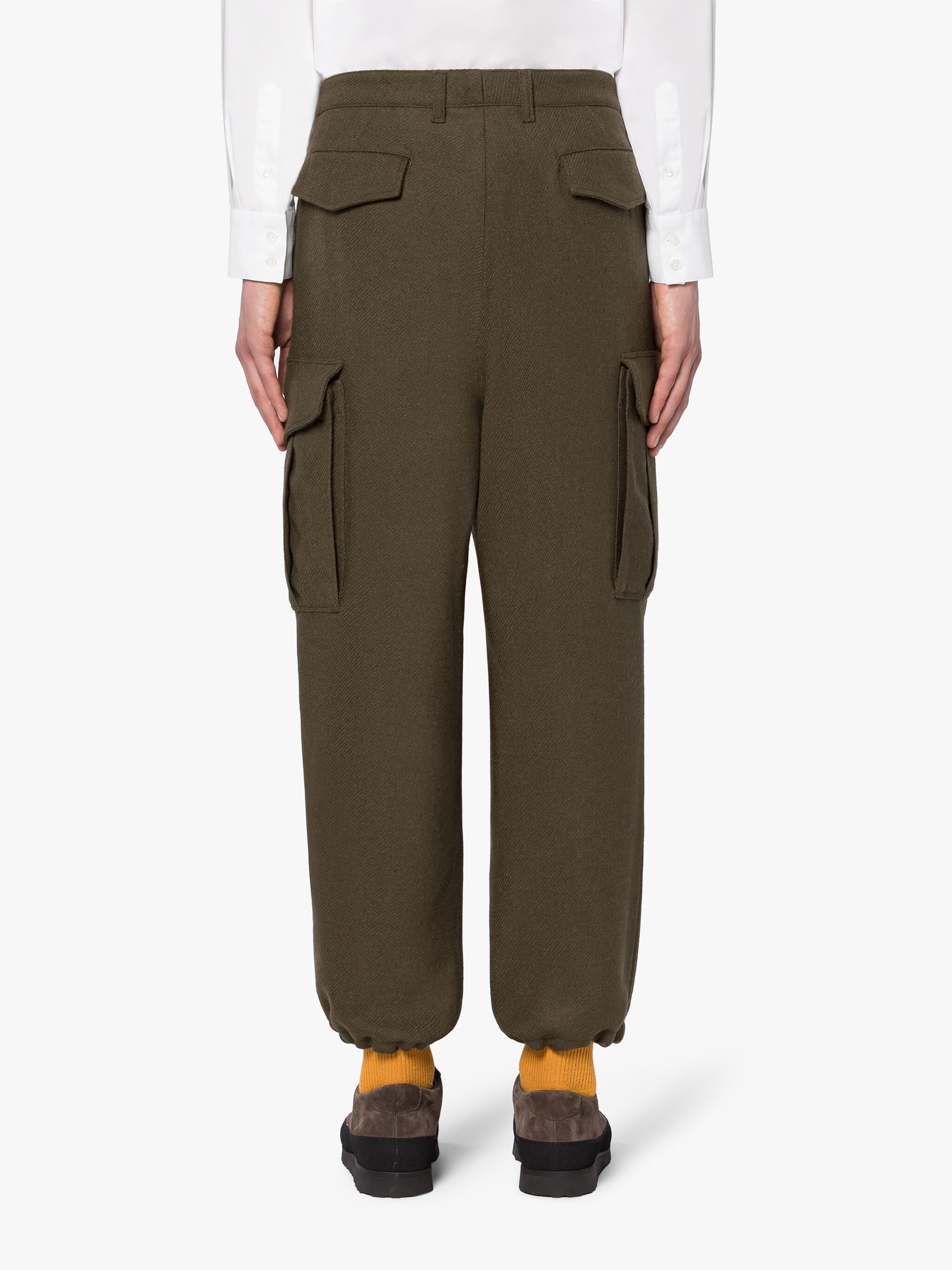 KHAKI WOOL CARGO TROUSERS - 4