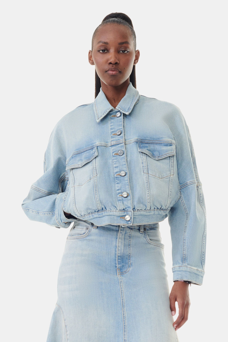 GANNI LIGHT BLUE DENIM BOMBER JACKET outlook