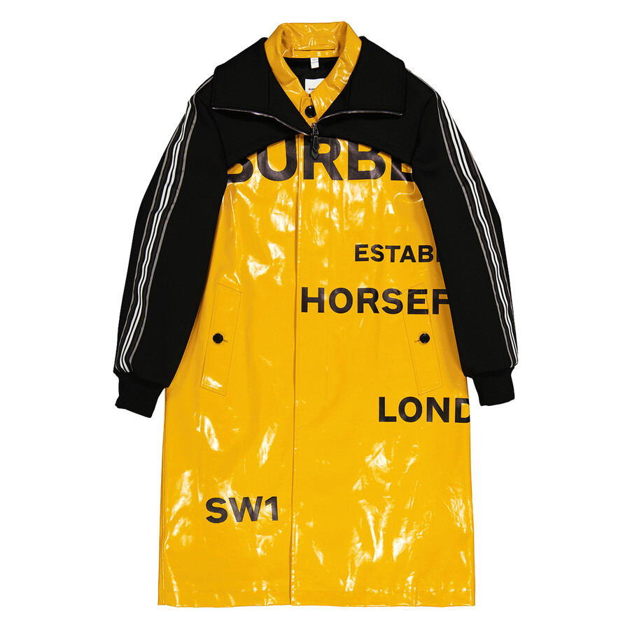 Open Box - Burberry Men's Yellow Norfolk Track Top Panel Horseferry Print Car Coat, Size Small - 1