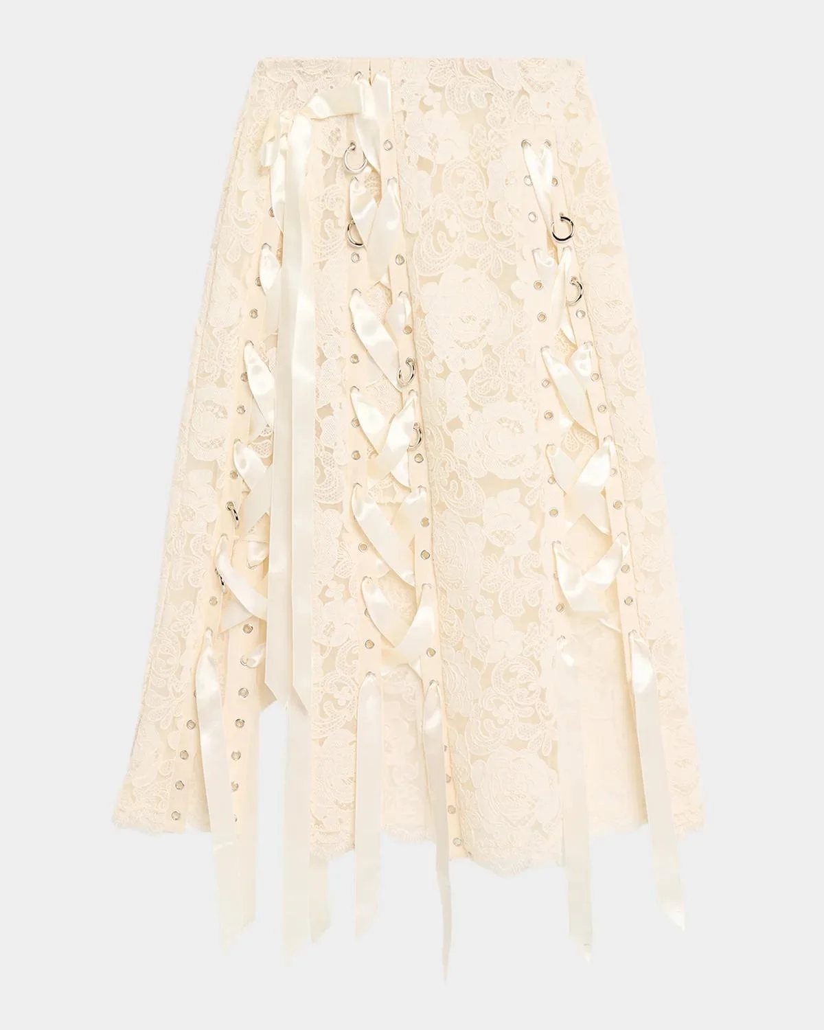 Unravelling Ribbon Ring Lace Midi Skirt - 1