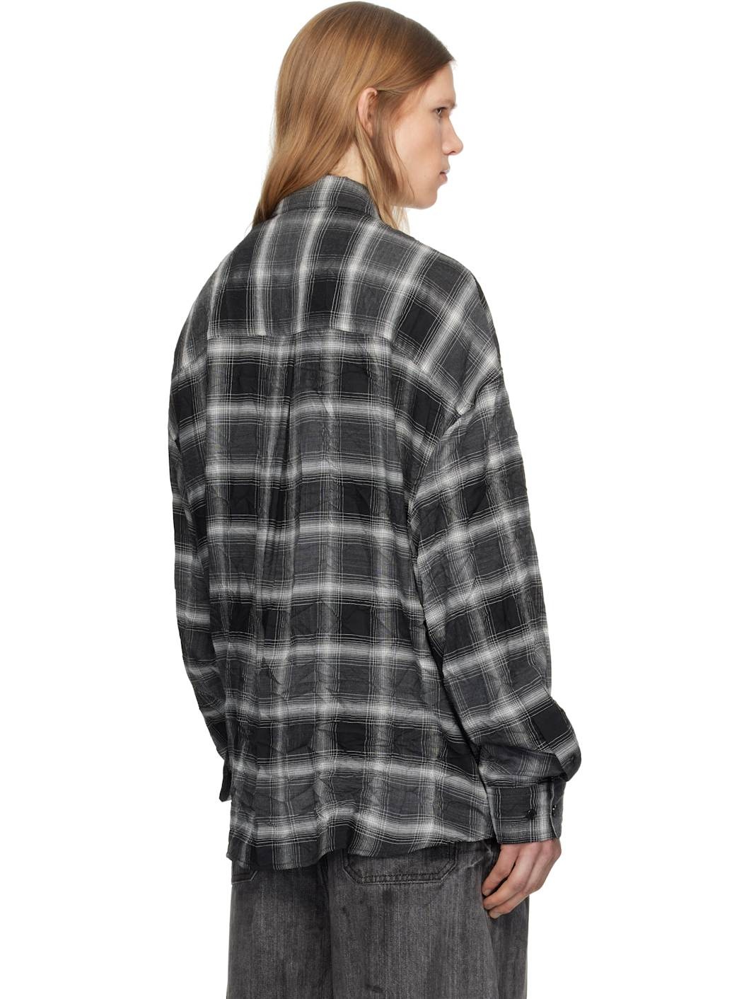 Juun. J Gray Crinkled Check Shirt - 3