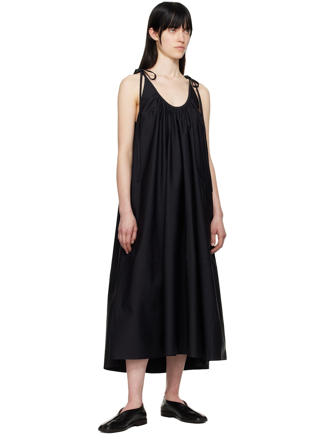Black Gathered Halter Maxi Dress - 4