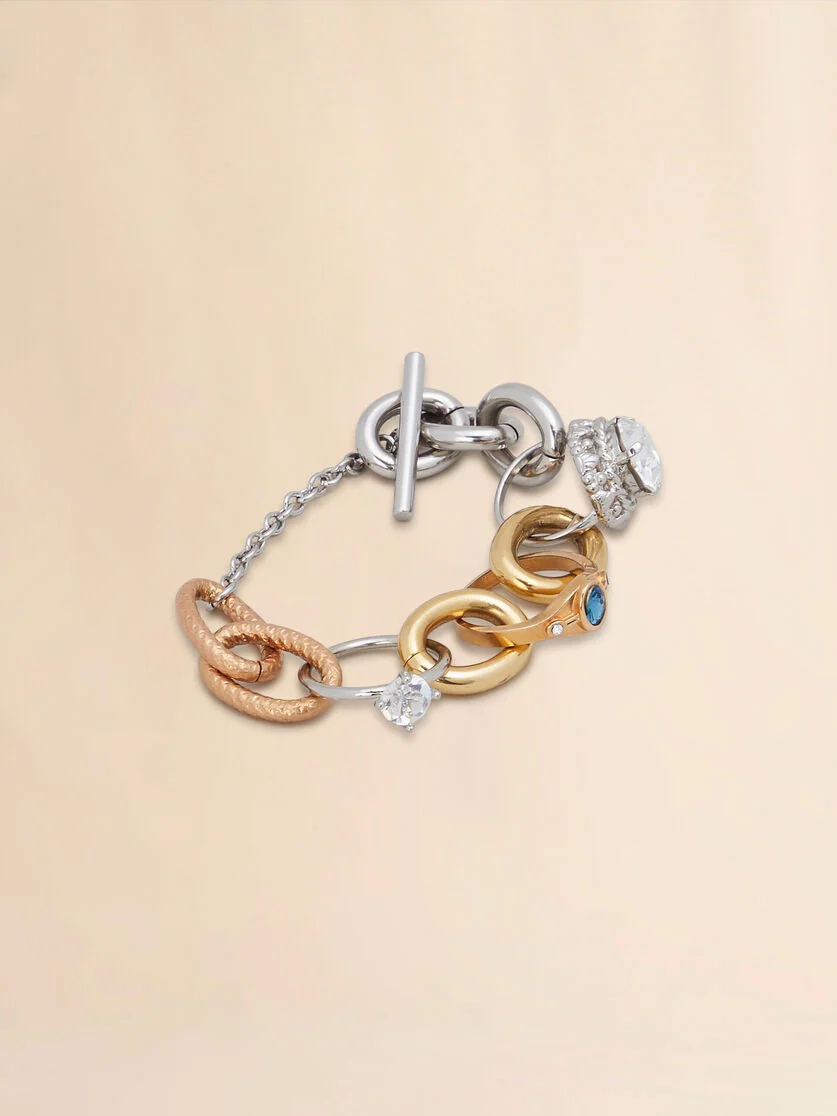 MIXED LINK CHAIN BRACELET WITH JEWELLED RINGS - 1