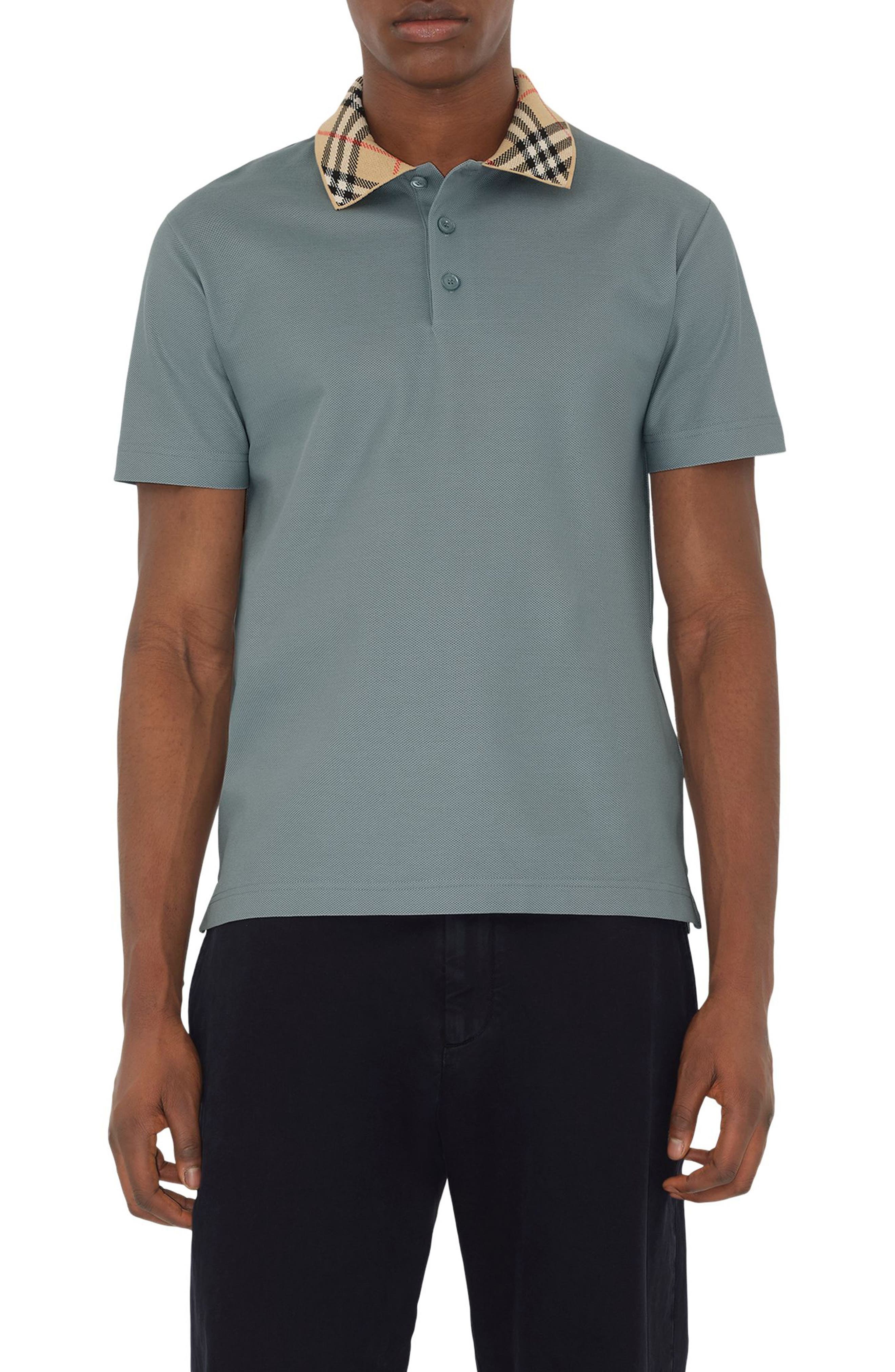 burberry Check Trim Cotton Piqué Polo in Gale at Nordstrom - 1