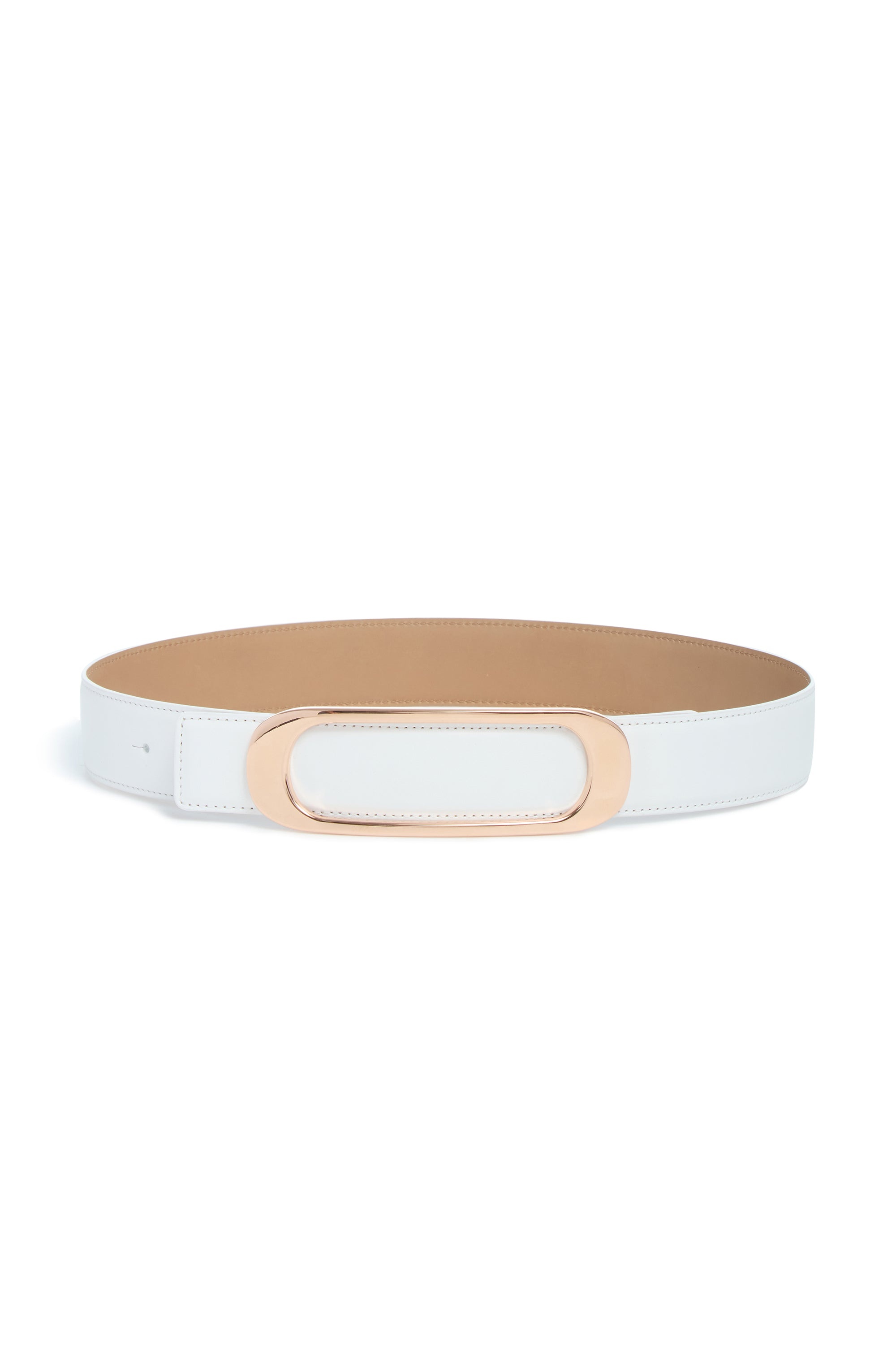Medium Timon Reversible Belt in Ivory & Nude Leather - 1