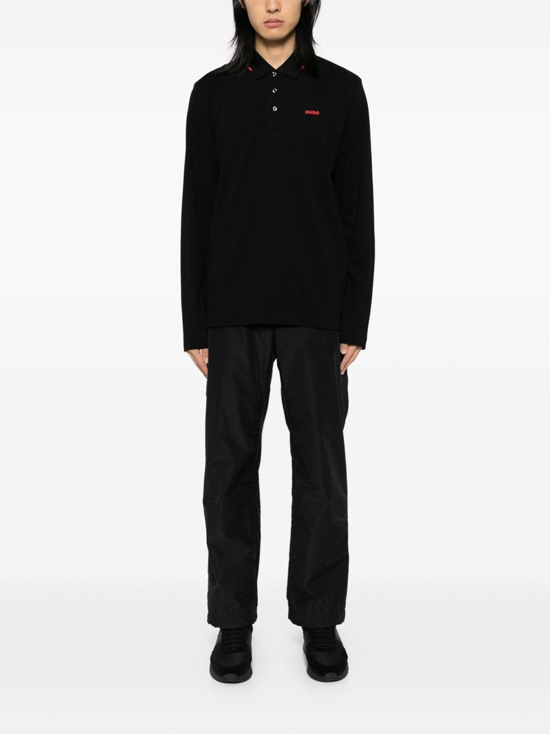 HUGO logo print long-sleeves polo shirt outlook