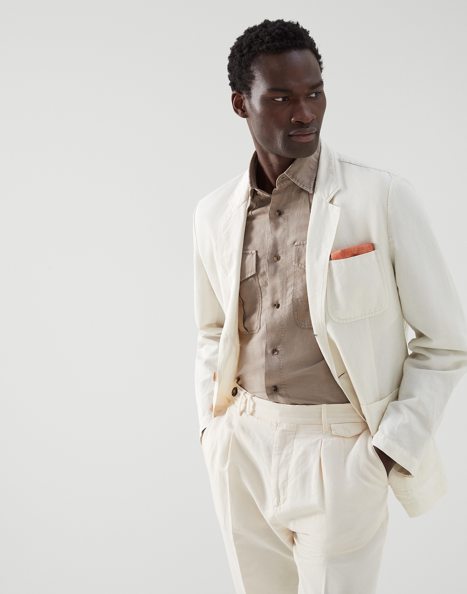 Garment-dyed blazer-style outerwear jacket in twisted linen and cotton gabardine - 4