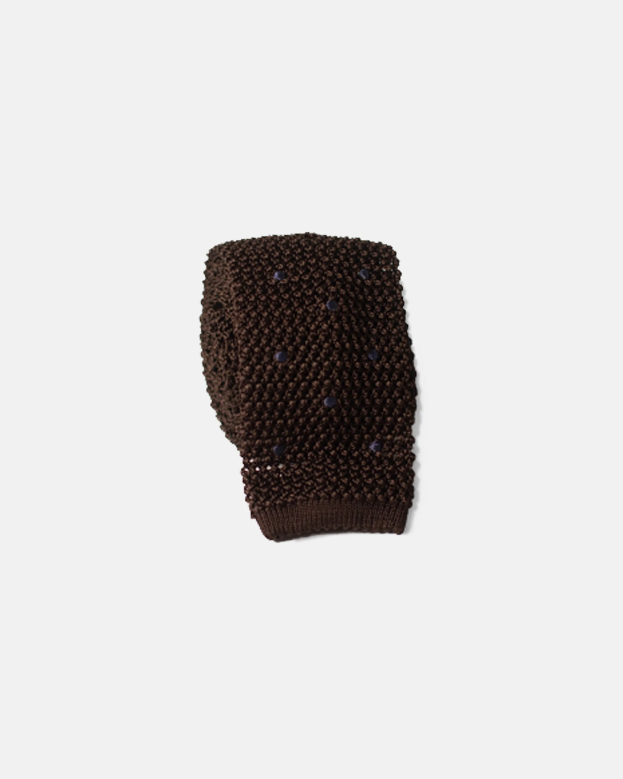 MADE-IN-ITALY BROWN & BLUE DOT SILK KNIT TIE - 1