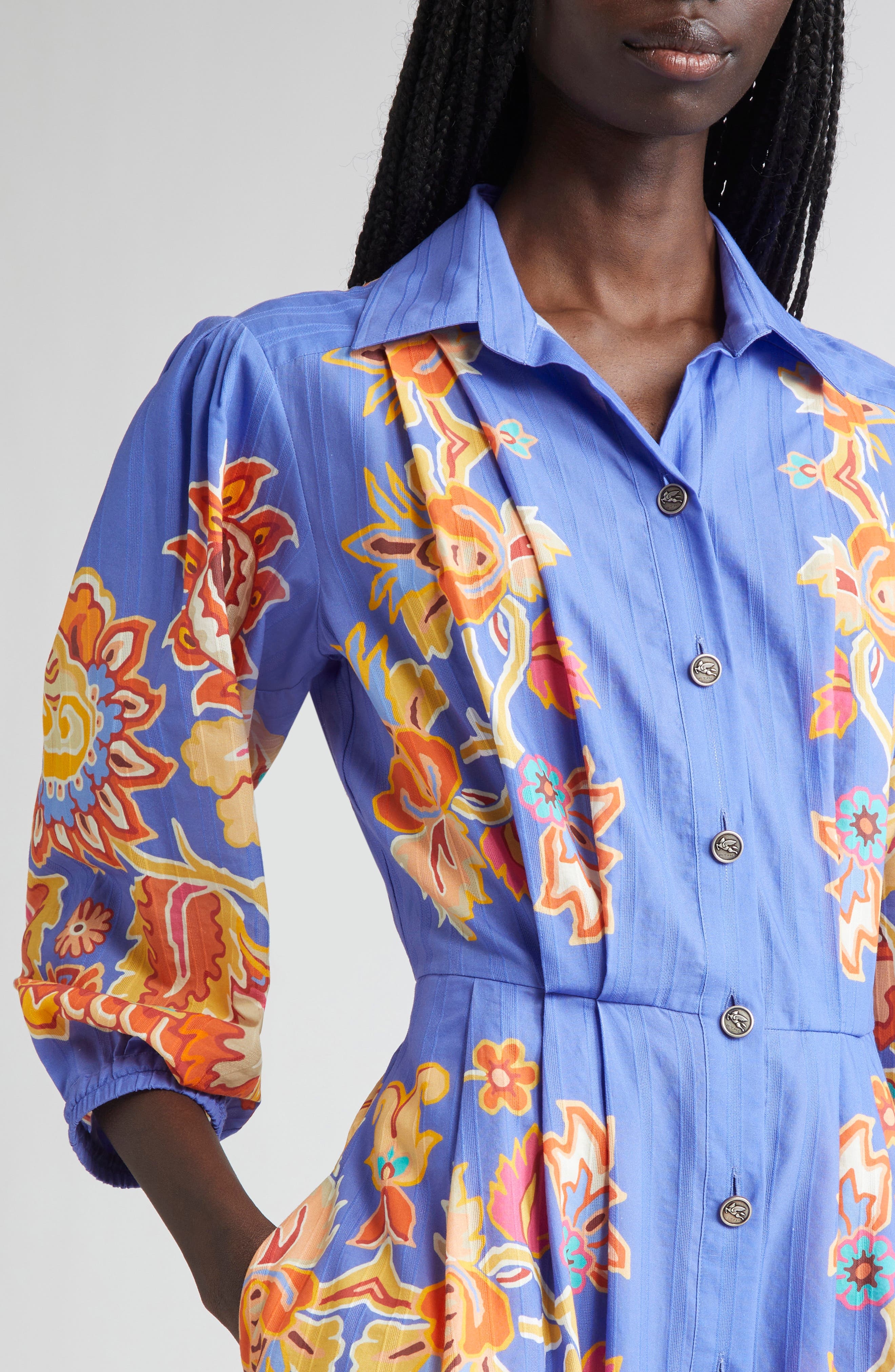 Etro Floral Print Cotton Poplin Shirtdress in Printed Azure Base at Nordstrom - 5