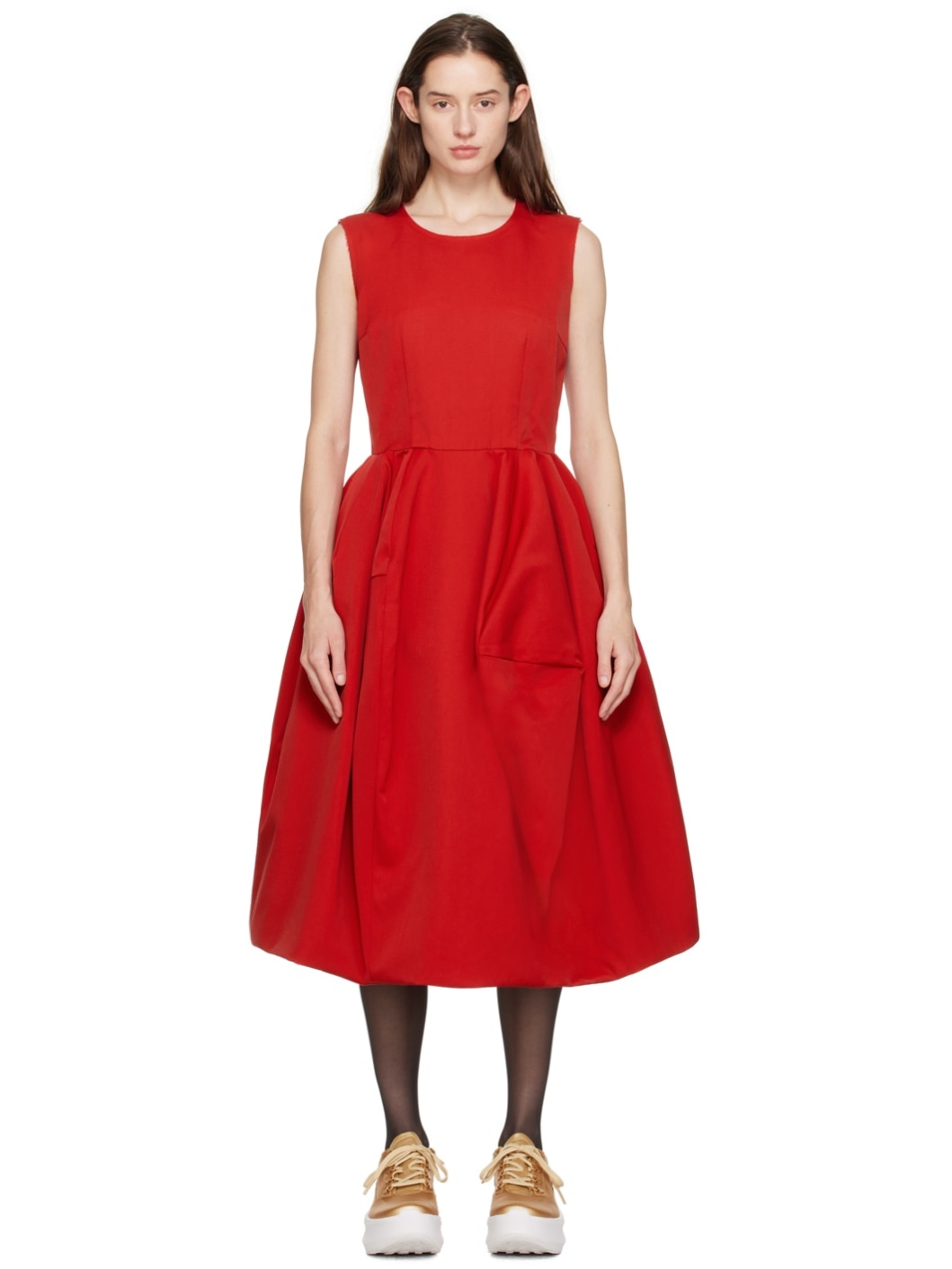 Red Structured Midi Dress - 1
