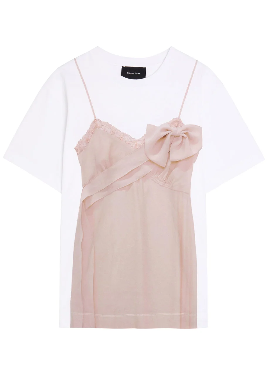 Simone Rocha Bow Sash Slip Dress Trompe L'oeil Printed Cotton T-shirt - 1