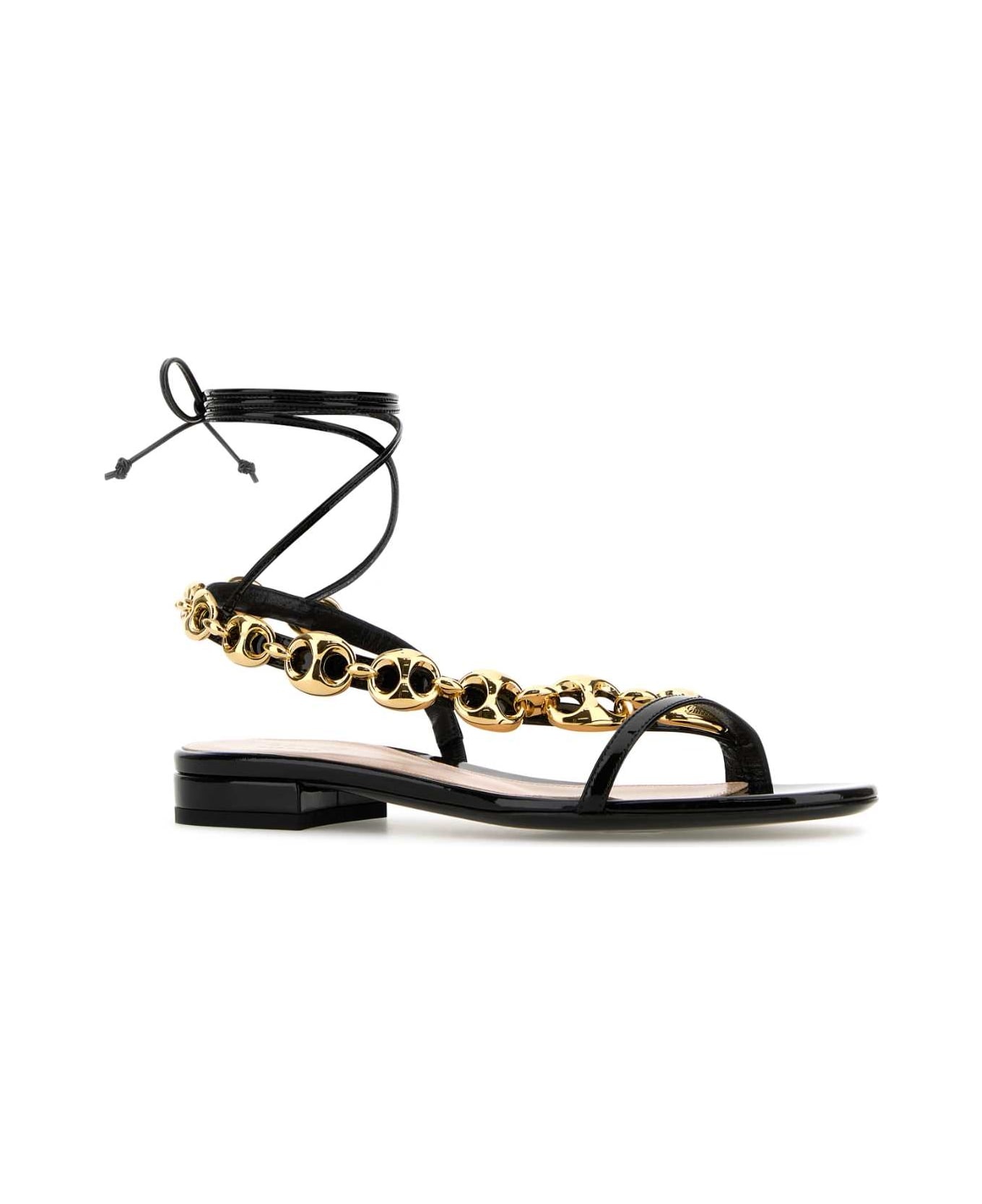 Black Leather Gucci Marina Chain Sandals - 2