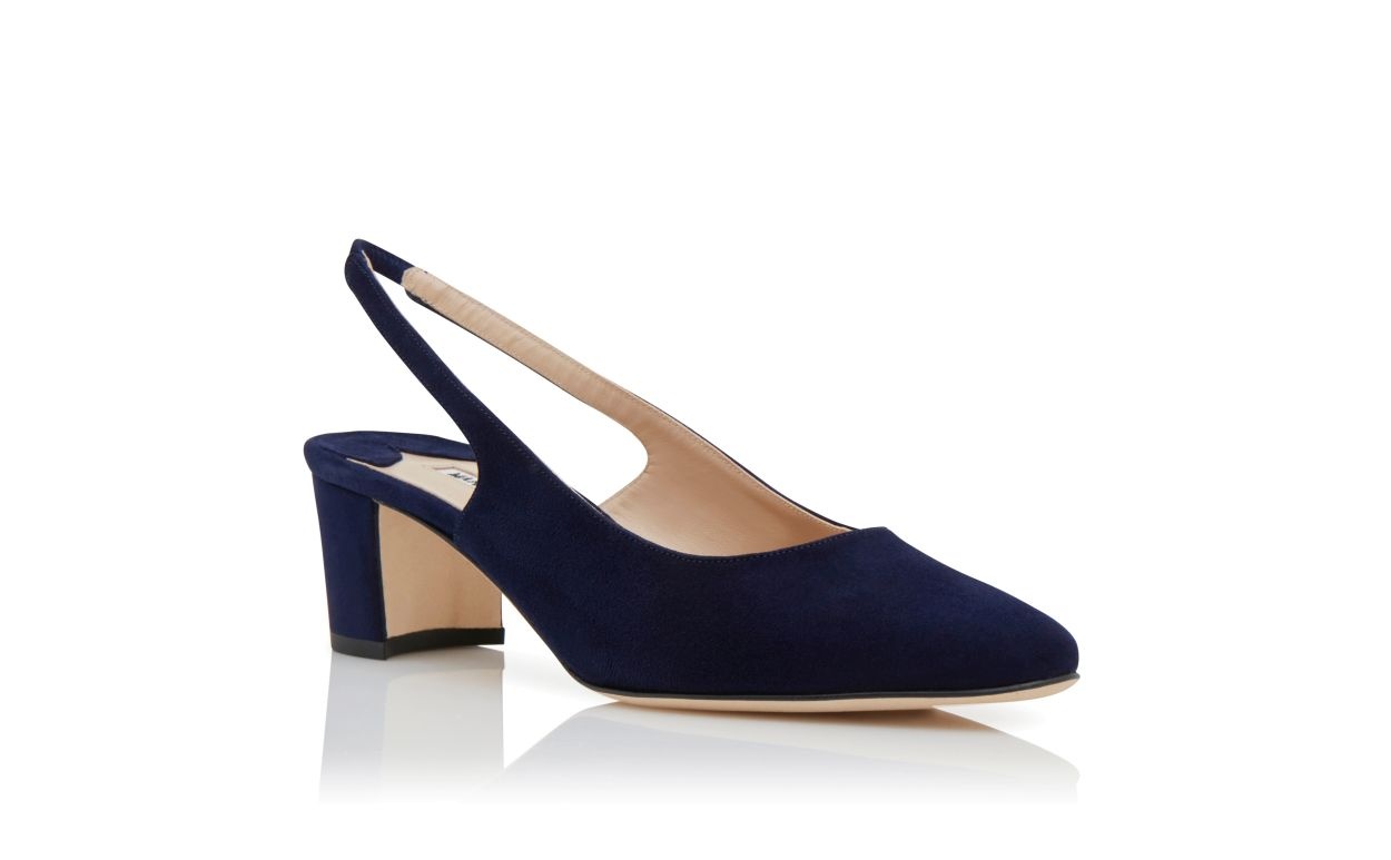 Navy Blue Suede Slingback Pumps - 3