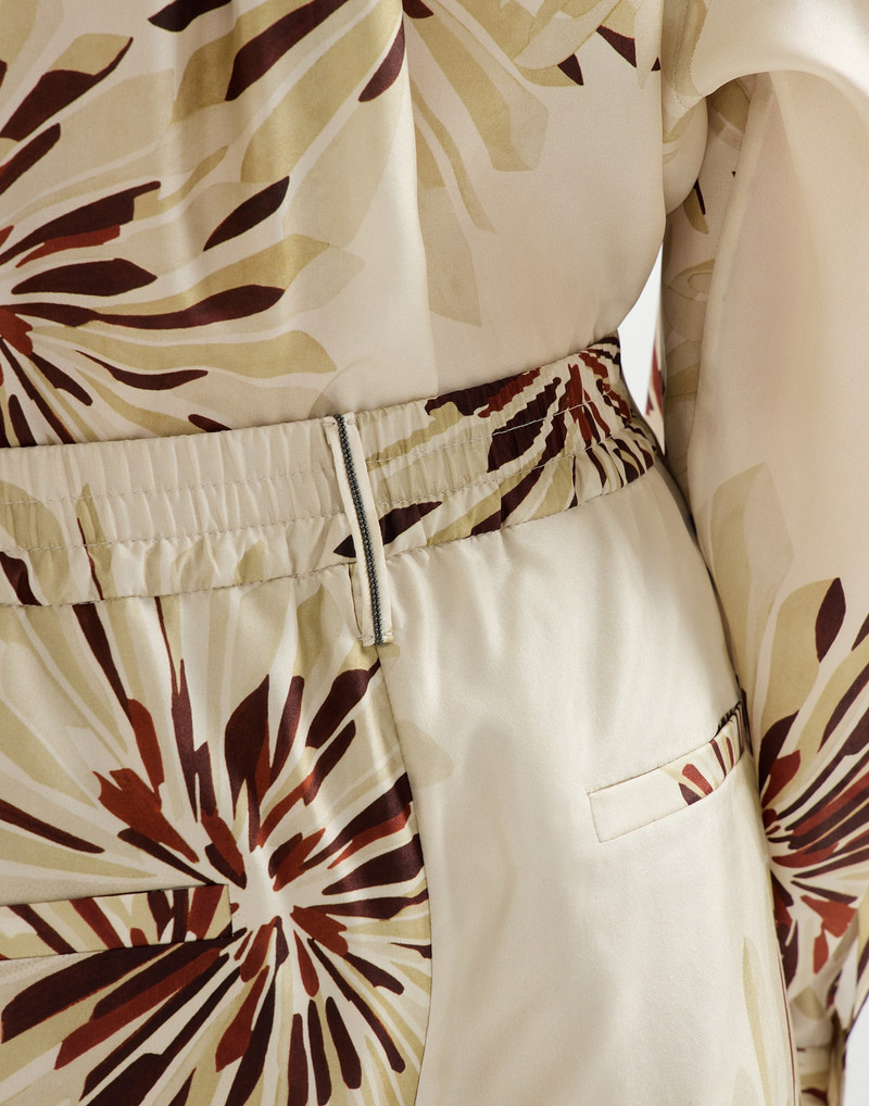 Silk bloom print pongee sartorial track trousers with monili 4