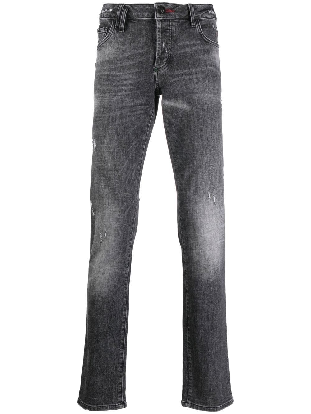 distressed straight-leg jeans - 1