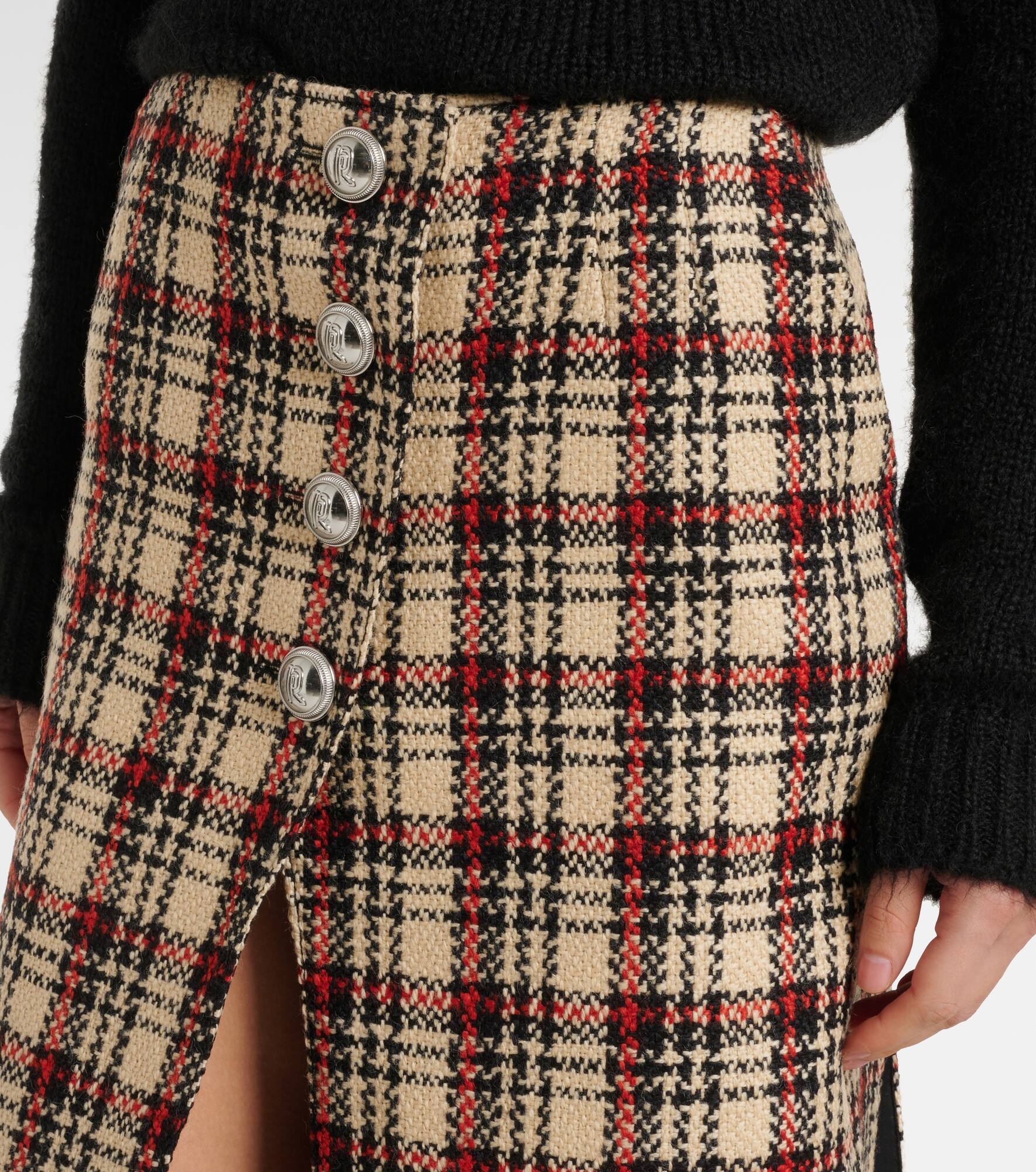 Plaid wool and cotton midi skirt - 4