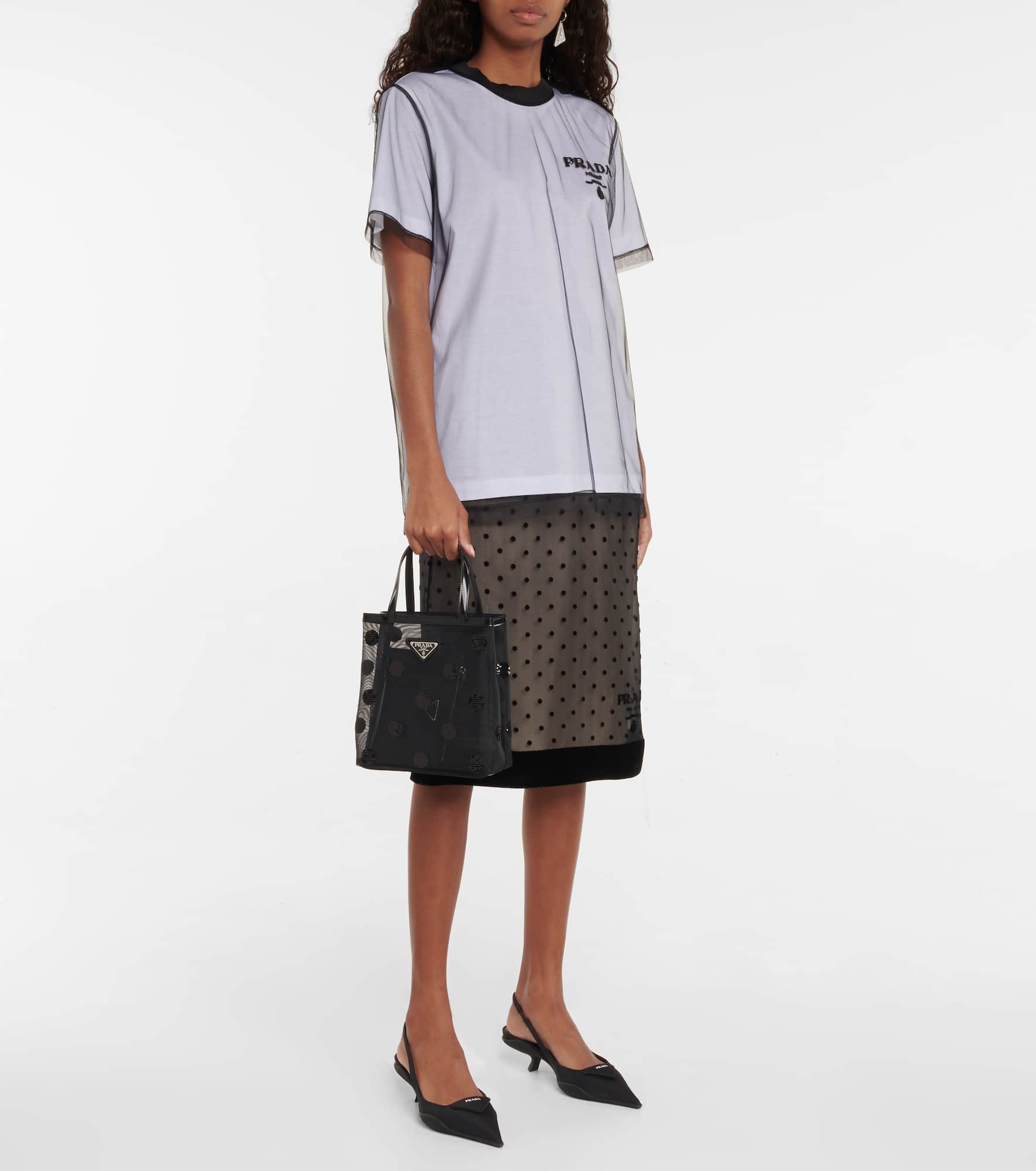 Small leather-trimmed mesh tote - 5