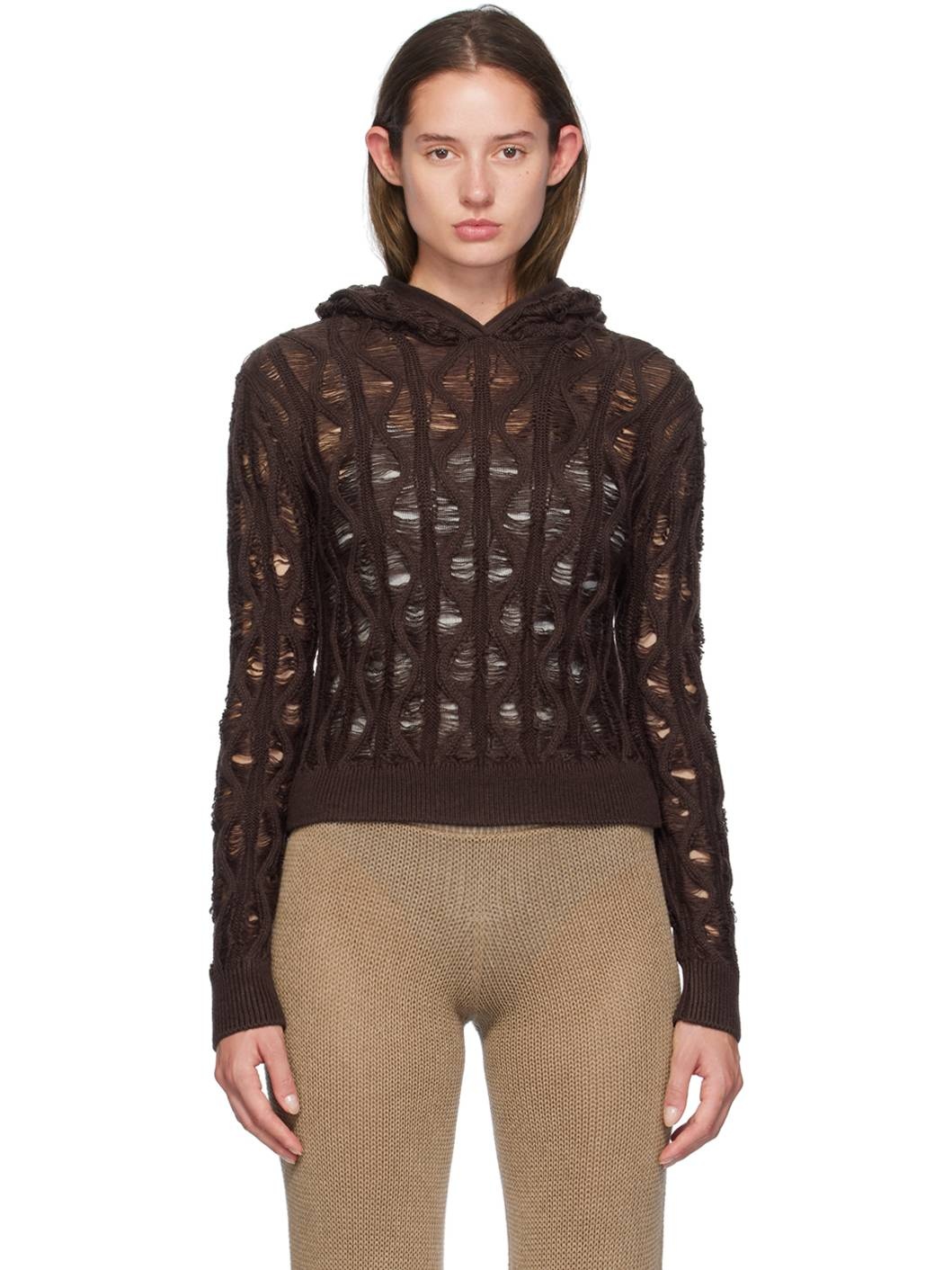 Brown Fudgy Sloping Hoodie - 1
