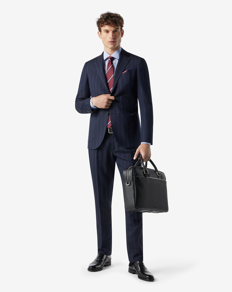 CORNELIANI Navy blue wool and linen suit outlook