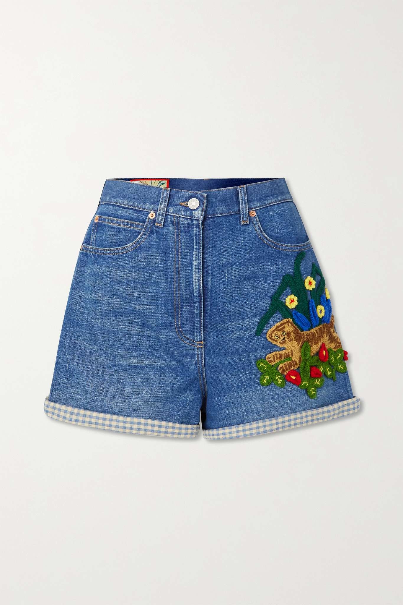 Chinese New Year embroidered denim shorts - 1