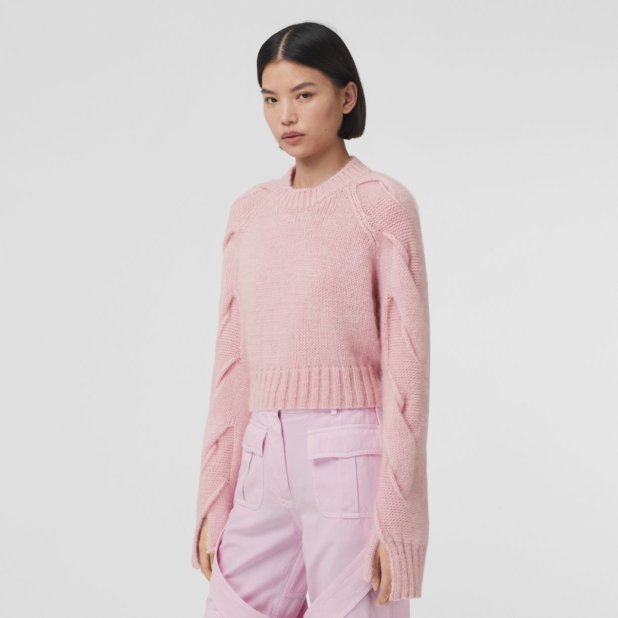 Cable Knit Cashmere Blend Cropped Sweater - 2